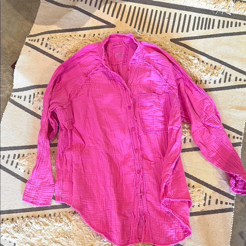 Aerie cover up Vibrant Pink Button-Up Shirt